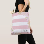 Romantic Floral Pink Stripes Canvas tassen (Dichtbij)