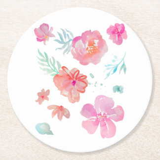 Romantic Floral Pink Waterverf Cool & Elegant Ronde Kartonnen Onderzetter