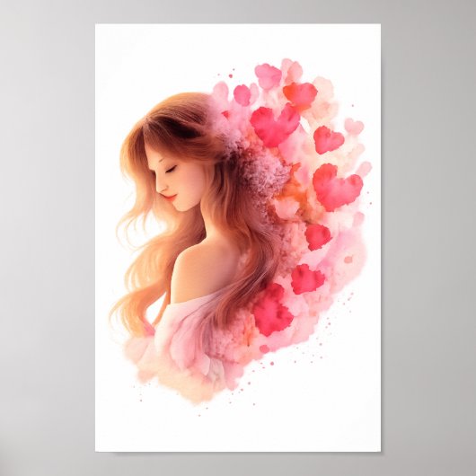 Romantic Floral Portrait Soft Valentine Love Art Poster (Voorkant)