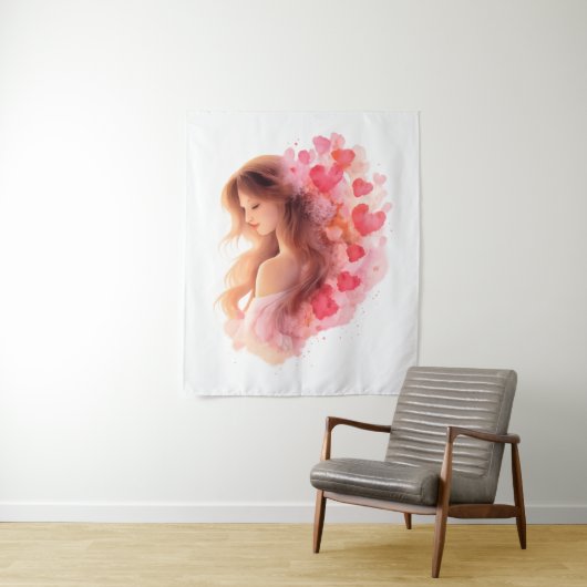 Romantic Floral Portrait Soft Valentine Love Art Wandkleed (In situ)
