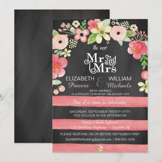 Romantic Floral Post Wedding Reception nodigt slec Kaart (Voorkant / Achterkant)