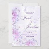💐Romantic Floral Purple Wedding Invitation Aankondiging (Voorkant)