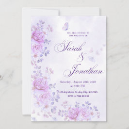 💐Romantic Floral Purple Wedding Invitation Aankondiging