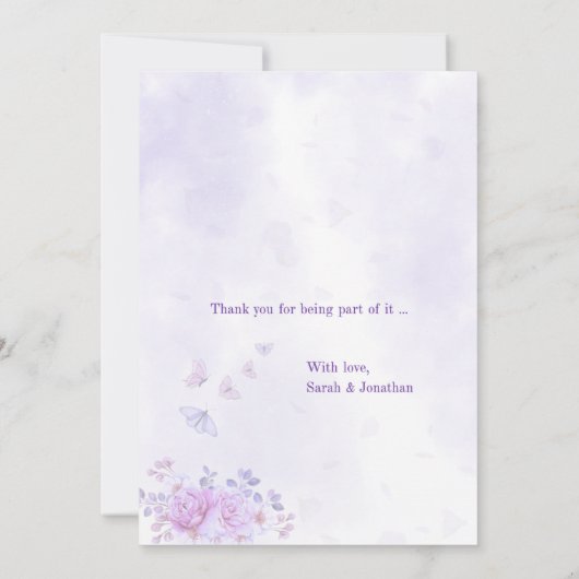 💐Romantic Floral Purple Wedding Invitation Aankondiging (Achterkant)