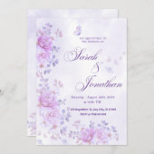 💐Romantic Floral Purple Wedding Invitation Aankondiging (Voorkant / Achterkant)