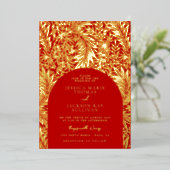 Romantic Floral Red en Gold Wedding Folie Uitnodiging (Staand Voorkant)