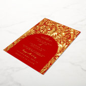 Romantic Floral Red en Gold Wedding Folie Uitnodiging (Gedraaid)
