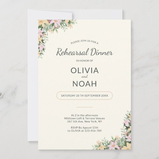 Romantic Floral Rehearsal Dinner Invitation Kaart (Voorkant)