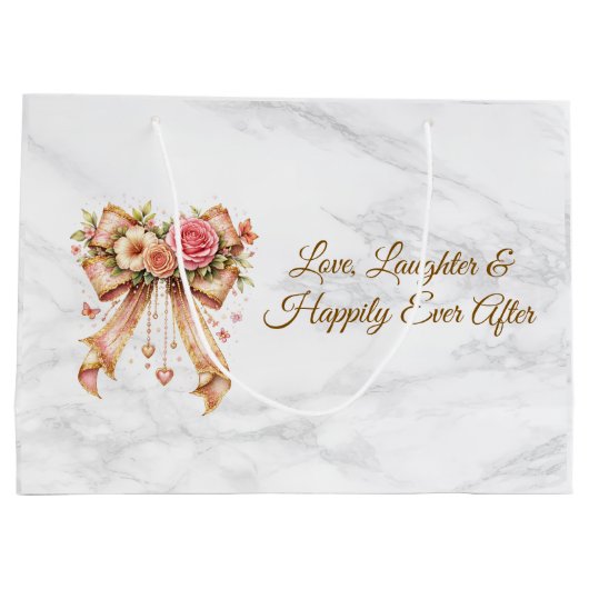 Romantic Floral Ribbon Tote Bag Groot Cadeauzakje (Achterkant)