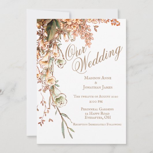 Romantic Floral Script Elegant Chic Wedding Kaart (Voorkant)