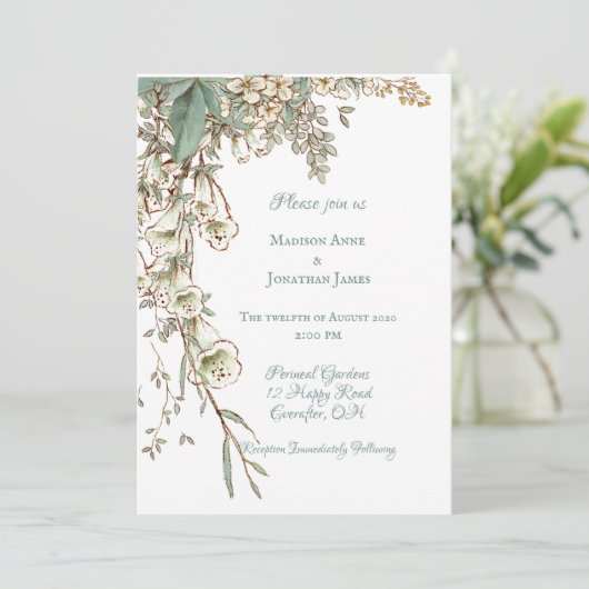 Romantic Floral Script Elegant Wedding Kaart (Staand voorkant)