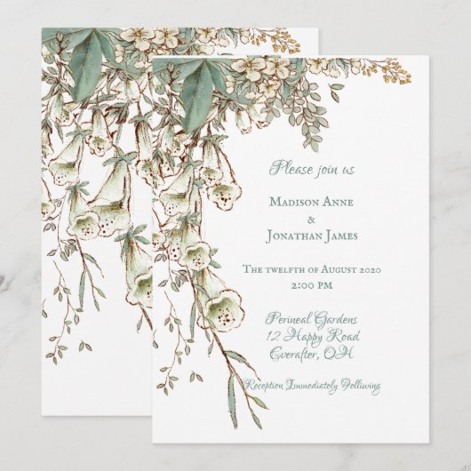 Romantic Floral Script Elegant Wedding Kaart (Voorkant / Achterkant)