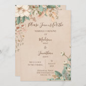 Romantic Floral Script Hand Drawn  Wedding Kaart (Voorkant / Achterkant)