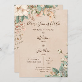 Romantic Floral Script Hand Drawn Wedding Kaart