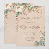 Romantic Floral Script Hand Drawn  Wedding Kaart (Voorkant / Achterkant)