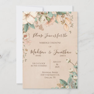 Romantic Floral Script Hand Drawn  Wedding Kaart