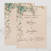 Romantic Floral Script Hand Drawn  Wedding Kaart (Voorkant / Achterkant)