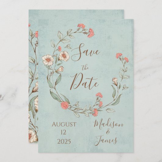 Romantic Floral Script Hand tekende chic Wedding Save The Date (Voorkant / Achterkant)