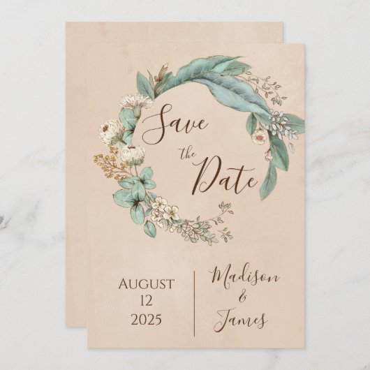 Romantic Floral Script Hand tekende chic Wedding Save The Date (Voorkant / Achterkant)