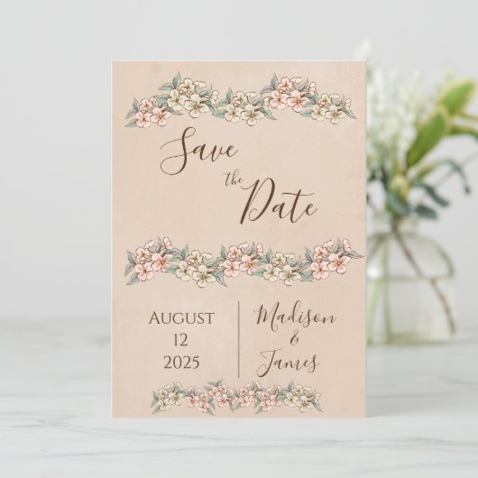Romantic Floral Script Hand tekende chic Wedding Save The Date (Staand voorkant)