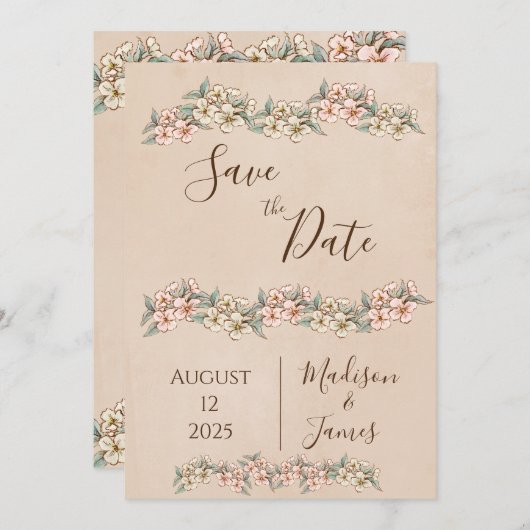 Romantic Floral Script Hand tekende chic Wedding Save The Date (Voorkant / Achterkant)