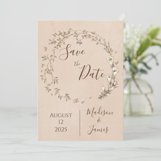 Romantic Floral Script Hand tekende chic Wedding Save The Date (Staand voorkant)