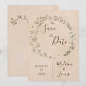 Romantic Floral Script Hand tekende chic Wedding Save The Date (Voorkant / Achterkant)