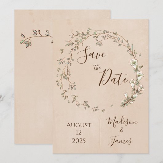 Romantic Floral Script Hand tekende chic Wedding Save The Date (Voorkant / Achterkant)