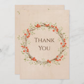 Romantic Floral Script met eenvoudige bruiloft Bedankkaart (Voorkant / Achterkant)