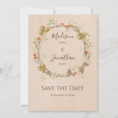 Romantic Floral Script Wreath Fall Wedding Save The Date (Voorkant)