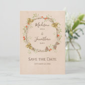 Romantic Floral Script Wreath Fall Wedding Save The Date (Staand voorkant)