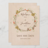 Romantic Floral Script Wreath Fall Wedding Save The Date (Voorkant / Achterkant)