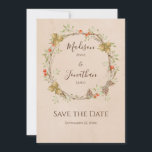 Romantic Floral Script Wreath Fall Wedding Save The Date<br><div class="desc">Floral romantic waterverf herfst met een bruiloft "save the date" voor die trouwe bruiloft. Zo lief en . Eenvoudig en lief. Perfect casual bruiloft "sparen de datum"</div>