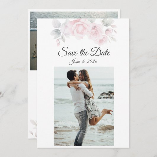 Romantic Floral sla de datumkaart op Save The Date (Voorkant / Achterkant)