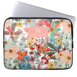 Romantic Floral soft Pink Green Pach Classic Laptop Sleeve