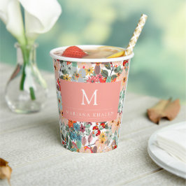 Romantic Floral soft Pink Green Pach Classic Papieren Bekers