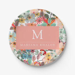 Romantic Floral soft Pink Green Pach Classic Papieren Bordje