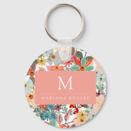 Romantic Floral soft Pink Green Pach Classic Sleutelhanger