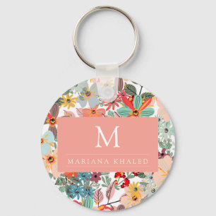 Romantic Floral soft Pink Green Pach Classic Sleutelhanger