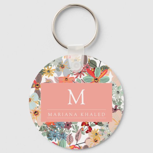 Romantic Floral soft Pink Green Pach Classic Sleutelhanger (Voorkant)