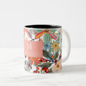 Romantic Floral soft Pink Green Pach Classic Tweekleurige Koffiemok (Voorkant rechts)