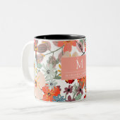 Romantic Floral soft Pink Green Pach Classic Tweekleurige Koffiemok (Voorkant links)