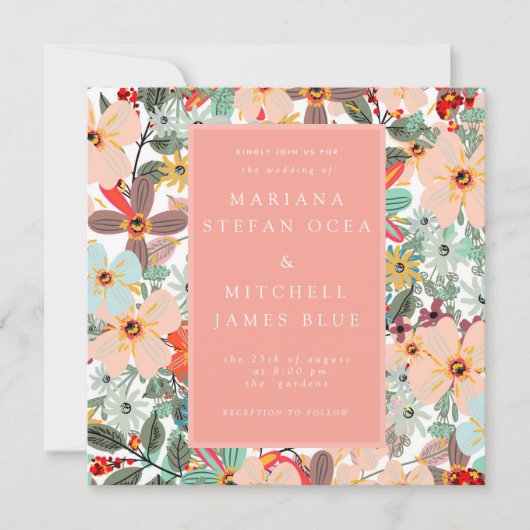 Romantic Floral soft Pink Green Pach Invitation (Voorkant)