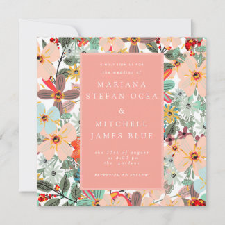 Romantic Floral soft Pink Green Pach Invitation