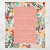 Romantic Floral soft Pink Green peach Wijn Etiket (Enkel label)