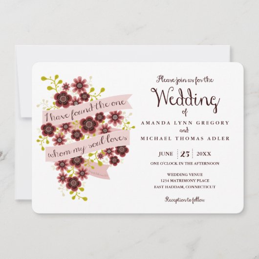 Romantic Floral Song of Solomon Wedding Invitation Kaart (Voorkant)