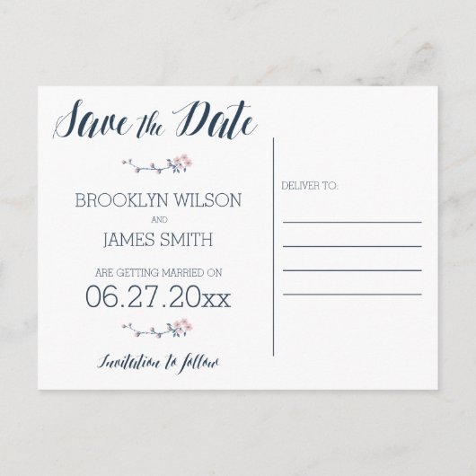 Romantic Floral sparen de Datum Briefkaarten (Achterkant)