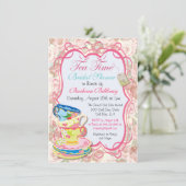 Romantic Floral Tea Party Invitation Kaart (Staand voorkant)