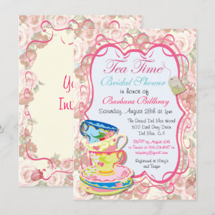 Romantic Floral Tea Party Invitation Kaart