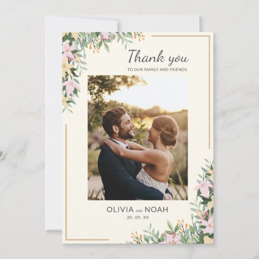 Romantic Floral Thank You Photo Card Save The Date (Voorkant)